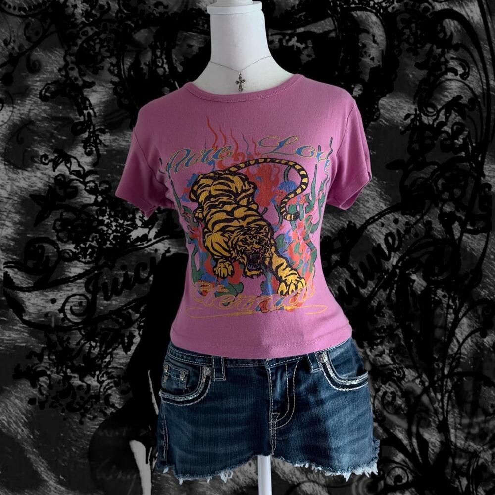 ed hardy-inspired roaring tiger baby pink ribbed baby tee tattoos core